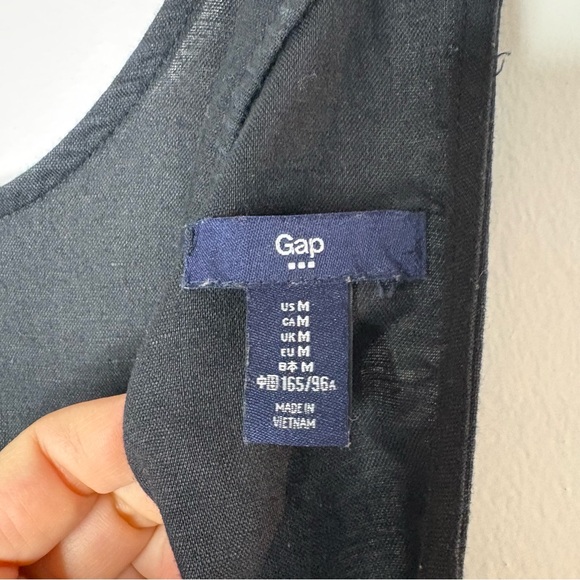 Gap Linen Tie Back Dress Black Short Sundress Sleeveless Resortwear Summer M - Picture 11 of 13